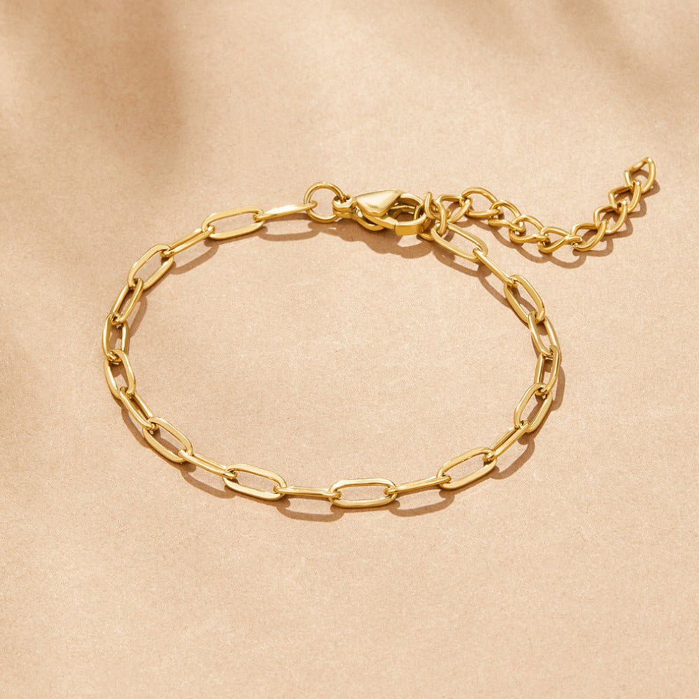 18K Gold Paperclip Charm Bracelet